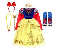 FMYFWY Niñas Vestidos de Blancanieves con Capa Disfraz de Carnaval Princesa Cumpleaños Traje de Halloween Navidad Fiesta de Cosplay Ceremonia Aniversario Bautizo Comunión Boda + Accesorios 8-9