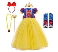 FMYFWY Niñas Vestidos de Blancanieves Disfraz de Carnaval Princesa Cumpleaños Traje de Halloween Navidad Fiesta de Cosplay Ceremonia Aniversario Bautizo Comunión Boda + Accesorios 4-5