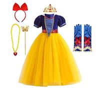 FMYFWY Niñas Vestidos de Blancanieves Disfraz de Carnaval Princesa Cumpleaños Traje de Halloween Navidad Fiesta de Cosplay Ceremonia Aniversario Bautizo Comunión Boda + Accesorios 8-9