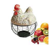 Fmzrbnih Chicken Basket - Decorative Metal Wire Organizer with Chicken Design Lid - Portable Round Collectiong Basket - for Home Countertop Living Room Farm Table Garden Outdoor Market Cabinet Desk