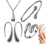 Fmzrbnih Juego De Joyas De Agua - Juego De Joyas De Gotas De Agua, Anillo De Collar Pulsera En Pendientes De Gota De Oro | 925 Para Joyas De Lágrimas De Plata De Ley De Plata Para Don