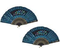 FN39 2 piezas Pavo real Lentejuela Abanico flamenco español Ventiladores plegables Abanicos de mano Aficionado español Abanico de bailarines de flamenco