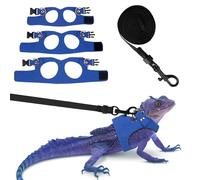 Fnaobai Bearded Dragon - Arnés con correa ajustable en 3 tamaños, para entrenamiento y caminar, arnés de cuero a prueba de escapes para pequeños reptiles y ardillas (azul)