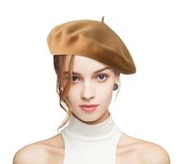 Fnaobai Boina de lana para mujer, estilo clásico, francés, para otoño e invierno, para artista, pintor, caqui, Talla única
