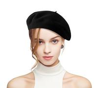 Fnaobai Boina de lana para mujer, estilo clásico, francés, para otoño e invierno, para artista, pintor, Negro, Talla única