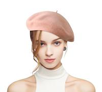 Fnaobai Boina de lana para mujer, estilo clásico, francés, para otoño e invierno, para artista, pintor, rosa, Talla única