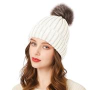 Fnaobai Gorro de Invierno para Mujer, cálido, de Punto, con pompón, para niñas, Suave, Color sólido, Gorro de Nieve para Clima frío y Actividades al Aire Libre, Blanco, Talla única