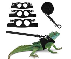Fnaobai Juego de arnés y correa para dragón barbudo 3 tamaños ajustables de cuero para lazos de entrenamiento para la caminata de lagartos Vest cuerda de tracción a prueba de escape para reptiles