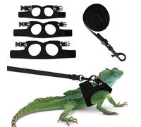 Fnaobai - Juego de arneses y correa de dragón barbudo, 3 tamaños ajustables, para entrenamiento y caminata, de piel, para pequeños reptiles y ardillas, color negro