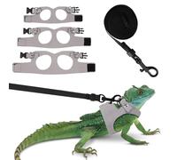 Fnaobai Juego de correa de arnés de dragón barbudo, 3 tamaños, ajustable, chaleco de cuero, cuerda de tracción a prueba de escapes, para reptiles pequeños y ardillas (gris)