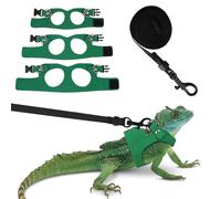 Fnaobai Juego de correa de arnés de dragón barbudo, 3 tamaños, ajustable, chaleco de cuero, cuerda de tracción a prueba de escapes, para reptiles pequeños y ardillas (verde)