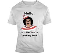 FNASVBOUO Hello is it me You'Re Looking for Funny Where's Waldo Spoof Vintage Cartoon Style T Shirt White Men's