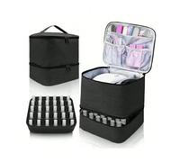 FNBDDX Bolsa de almacenamiento esmalte uñas, bolsa aceite esencial, Kit cuidado cosmético portátil, caja herramientas for, 30 compartimentos(Black)