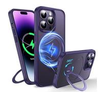 FNDMIL Funda magnética giratoria 360° para iPhone 14 Pro con MagSafe [textura antideslizante] [soporte invisible][protección militar] Carcasa rígida translúcida mate con silicona para iPhone 14 Pro