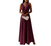 Fnfmrfmr Vestido largo sin mangas con cuello en V para mujer, cintura alta, con cordones, para fiesta de noche, Burdeos, XL