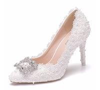 FNKPI Zapatos De Boda para Mujer, Punta Cerrada, Tacón Alto, 9 Cm, Baile De Salón, Tomar Fotos De Boda, Zapatos, Regalos para Adultos, Zapatos De Novia,Blanco,38 EU