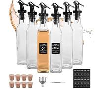 FNLLC Aceitera de mesa 6 x 250 ml, botella para aceite de vidrio grueso sin plomo, ampolla de aceite de vidrio para cocina y barbacoa, boquilla de aceite y tapón de corcho con buena estanqueidad al
