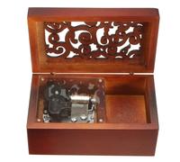 FnLy Antique Engraved Wooden Wind-Up Musical Box Over The Rainbow Musical Box with Silver-Plating Movement in Rectangle