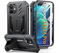 FNTCASE Funda para iPhone 12: Funda Protectora Resistente de Grado Militar a Prueba de caídas con Soporte, Textura Mate a Prueba de Golpes, Carcasa híbrida de TPU de 6.1 Pulgadas, Color Negro
