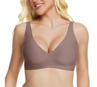 Fnumiszx Sujetadores de gelatina sin aros para mujer, con escote en V profundo, sin costuras, con estampado de leopardo, sin aros, cobertura completa, brasier de gelatina, sin varillas, cómodo