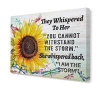 FNYUVNFAF Boho Sunflower Wall-Art with She Whispered Back I am the Storm Quote, Inspirational for Teen Girls Room, Motivational Office Decor Framed,16x24inch(40x60cm)