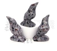 FNYUVNFAF Crystal Crow Statue Obsidian Stone Carving Halloween Decoration Gift (Color : Flame, Size 3pcs)