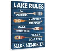FNYUVNFAF Lake Life Rules Wooden Sign - Blue Lake Themed Wall-Art with Vintage Lettering, Rustic Cabin Decor for Porch, Camping and Lake House Wall Framed,12x18inch(30x45cm)