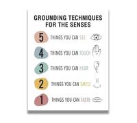 FNYUVNFAF Mindfulness Grounding Techniques Metal Sign 5 4 3 2 1 Senses Exercise for Calming Anxiety Office Decor Counselor Therapist Gift (8 X 12 in)