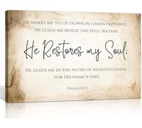FNYUVNFAF Psalm 23 He Restores My Soul Canvas, Vintage Bible Verse Wall-Art Print, Inspirational Decor for Christian Home Living Room and Kitchen Unframed,16x24inch(40x60cm)