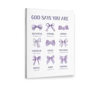 FNYUVNFAF Purple Bow Coquette Christian Wall-Art Framed Canvas, God Says You Are Inspirational Bible Verse Print for Girly Room Dorm Decor Unframed,16x24inch(40x60cm)