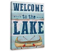 FNYUVNFAF Rustic Lake Life Welcome Sign - Vintage Inspired Canvas Art for Cabin Wall, Cozy Camper Decor with Lake Theme, for Nature Lovers & Outdoorsmen Unframed,08x12inch(20x30cm)