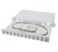 FO splice box, 1U, equipped, 12x SC DX, OM3 incl. splice cassette, colored pigtails, couplers