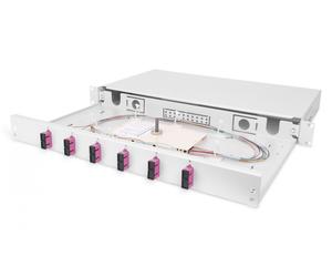 FO splice box, 1U, equipped, 6x SC DX, OM4 incl. splice cassette, colored pigtails, couplers