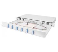 FO splice box, 1U, equipped, 6x SC DX, OS2 incl. splice cassette, colored pigtails, couplers