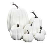Foam Pumpkins, Assorted Rustic Artificial Gourds, White Harvest Fall Decor Accents, 7-Piece Set for Autumn Display, Halloween Table Centerpiece, Thanksgiving Embellishing, or Home Styling Use
