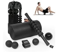 Foam Roller Set 6 En 1 Con Masajeador De Cuello Rodillo De Espuma Bola De Masaje Banda Elástica Palo De Masaje Estuche Deportivo Ideal Para Alivio Muscular Y Ejercicio Diario