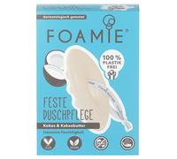 Foamie Gel de ducha sólido con manteca de coco y cacao, efecto de masaje, 100% vegano, plástico y crueldad especialmente para pieles secas, 80 g