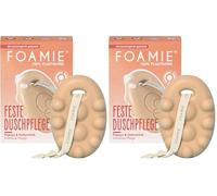 Foamie Gel de ducha sólido con papaya y leche de avena, efecto de masaje, 100% vegano, silicona de plástico y no probado en animales, para cuidados intensivos, 80 g (Paquete de 2)