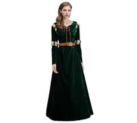 Foanja Mujer Merida Disfraz Cosplay Brave Princesa Merida Vestido de Terciopelo con Cinturón y Pelucas Dress up Navidad Carnaval Halloween Cumpleaños Fiesta Fancy Costume, Verde