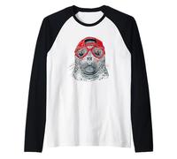 Foca Divertida con Gafas Rojas y Estilo Marino Camiseta Manga Raglan