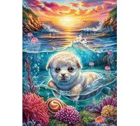 Foca en el océano Tropical Puzzle 500 Piezas Familiar Pasatiempo Cuento de Hadas acompañante mágico Rompecabezas 3D para Familia Juguete Educativo Construir Maquetas Aliviar Estrés 500 PCS