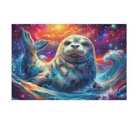 Foca en océano al Atardecer Puzzle 1000 Piezas Obra De Arte 3D Realista Rompecabezas para Hombres Y Mujeres Desafío Intelectual Estera Portátil DIY Moderno 1000 PCS