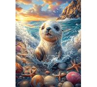 Foca en Playa Tropical Puzzles 300 Piezas Desafío Nivel Difícil Animal Lindo de Cuento de Hadas Rompecabezas para Adultos Aliviar Estrés Decoración Hogar DIY Moderno Portátil 300 PCS