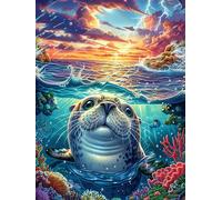 Foca Nadando en océano cósmico Puzzles 500 Piezas Aliviar Estrés Familiar Ciencia ficción sueño mágico Rompecabezas para Adultos Desafío Intelectual 3D DIY Creativo Decorativo 500 PCS