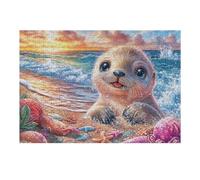 Foca Ola océano Atardecer Costa Vida de Ocio Costera Puzzle 300 Piezas Educativo 3D Familiar Happy Time Rompecabezas para Familia Desafío Intelectual DIY Creativo Decoración Hogar 300 PCS