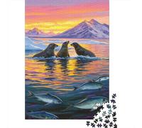 Foca Puzzle De 1000 Piezas Focas Under The Setting Sun Rompecabezas para Adultos De Madera para Adultos Decoracion Entretenimiento Creativo 1000pcs (75x50cm)