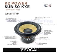 Focal Sub 30 Kxe Evo K2 Power Subwoofer 12"/30 Cm 1600 Watt - 800 Wrms 4+4 Ohm