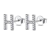 FOCALOOK Aretes Letras Primeras 26 Alfabeto H con Piedras Brillantes Pendientes Circonitas Mujeres Plata de Ley 925