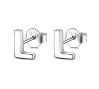 FOCALOOK Aretes Mujeres 26 Letra Inicial Pendientes Pequeños Mujeres Plata de Ley 925 Letra Capital L Joyería con Nombres Personales Madre