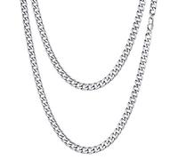 FOCALOOK Cadena Fina Plateada Curb de Miami 5mm Collar Cubano 22 Pulgadas Acero Inoxidable 316L para Hombres Muchachos Joyería Básica sin Colgante